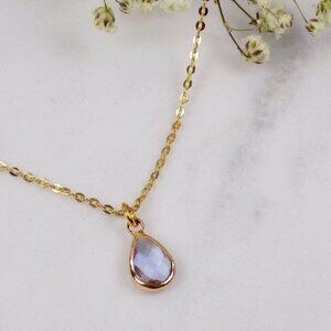 new! delicate dainty everyday layering necklace purple teardrop crystal